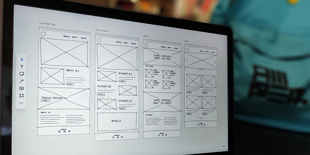 Custom web app development India, wireframing website UI on tablet